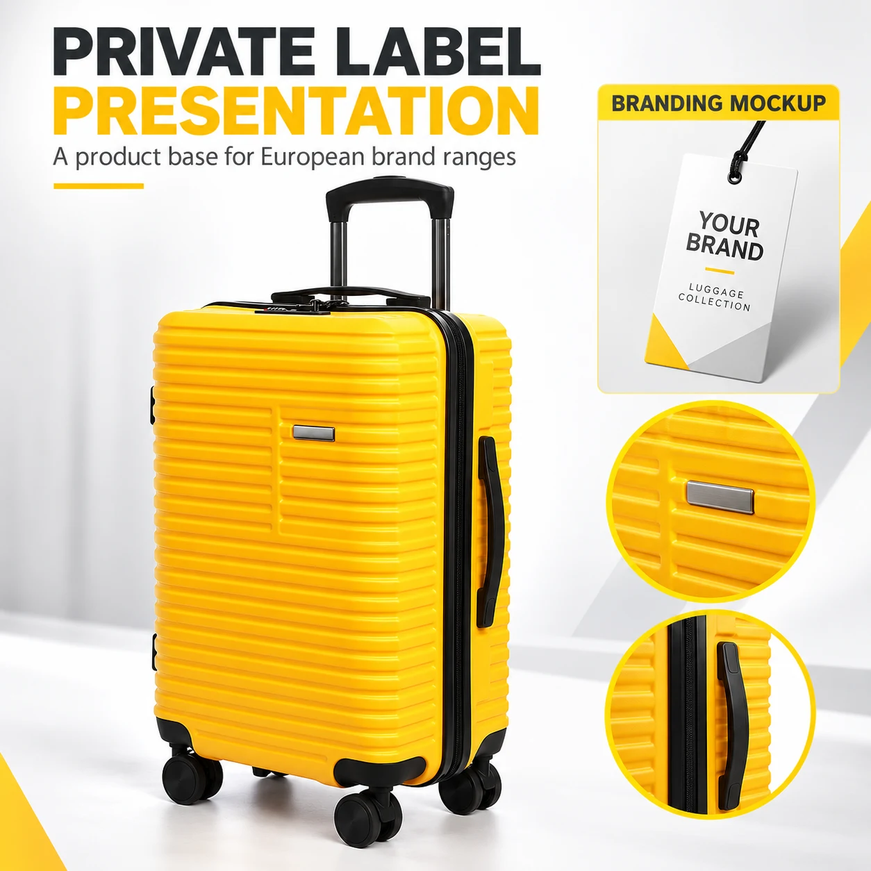 Illustrative yellow private label luggage concept